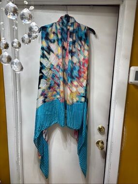 Mix It Multicolor Floral & Turquoise Striped Lightweight Scarf Wrap